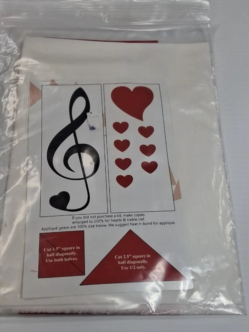 Sew Musical Row by Row Kit - Table Runner Treble Clef Hearts Appliques, Precut